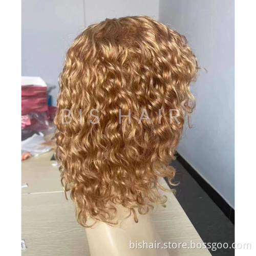 Black Women Laceless Wig Brazilian Wig with Bangs 150% Density Black water Wave hair Seamless Human Hair Wig Remy Hair Wholesale